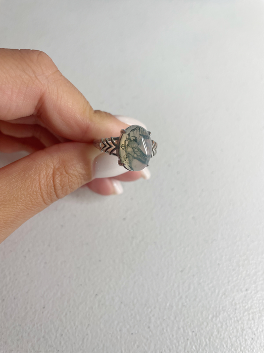 Moss Agate Sterling Silver Ring
