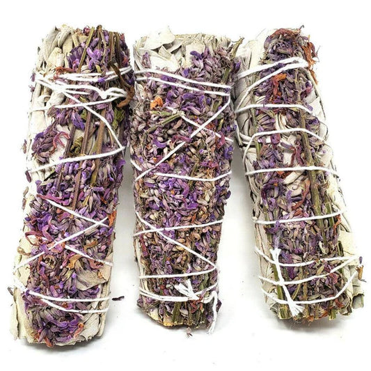 4" Lavender with White Sage (Increases Clairvoyance - Psychic Protection - Tranquility)