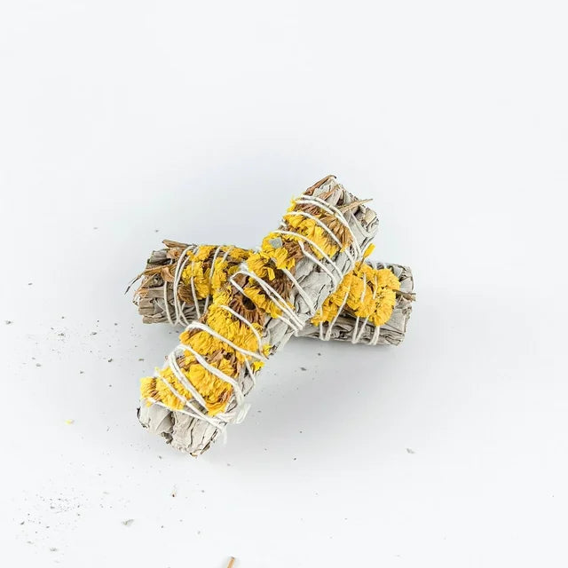 4" Yellow Sinuata with White Sage (Happiness - Joy - Increases Energy)