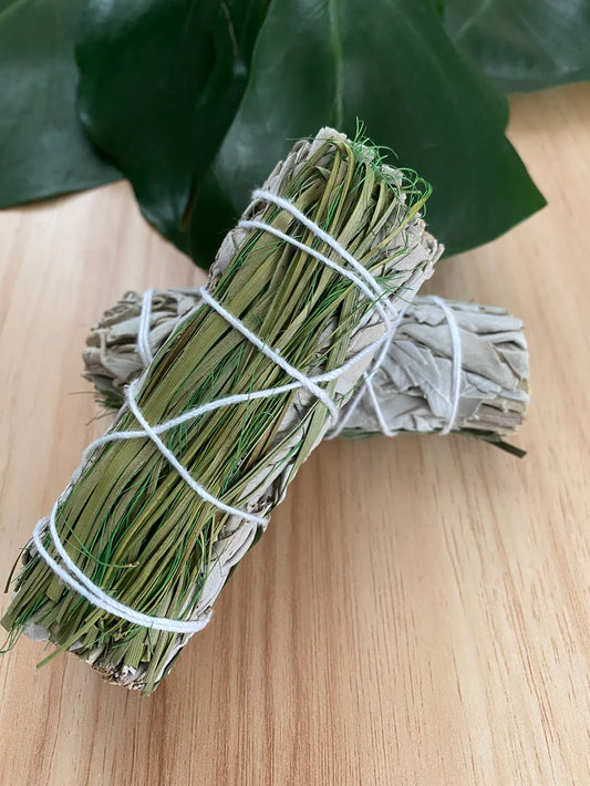 4" Sweetgrass with White Sage (Attracts Positivity - Strength - Connection to the Creator)